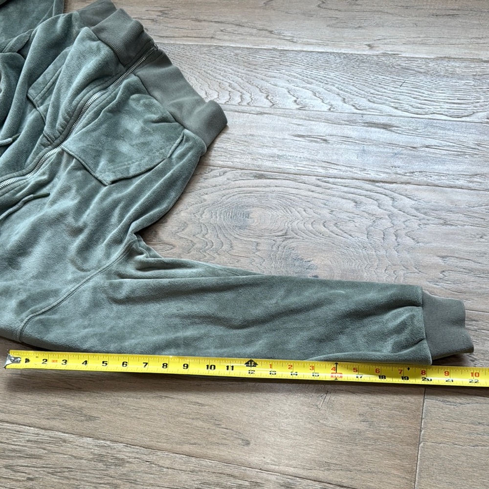 Abercrombie and Fitch Jacket Womens Small Green Velvet Track Hood Full Zip - Picture 7 of 8